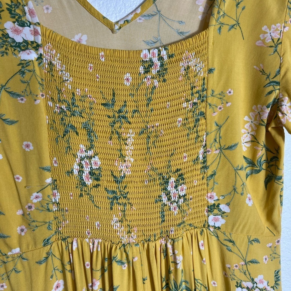 Old‎ navy yellow floral dress summer beach spring dress 100% Viscose L - Picture 3 of 7